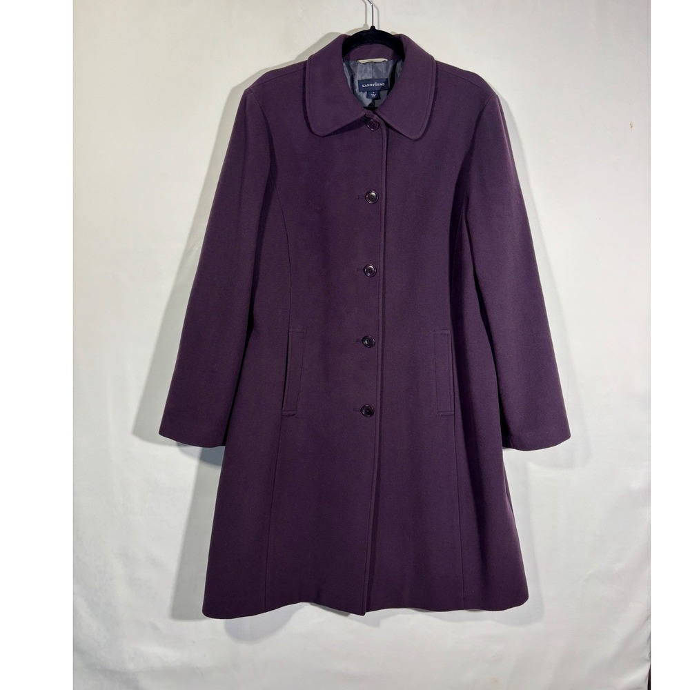 Classic Professional Lands' End Womens 16 Purple Wool Button Front Car Coat